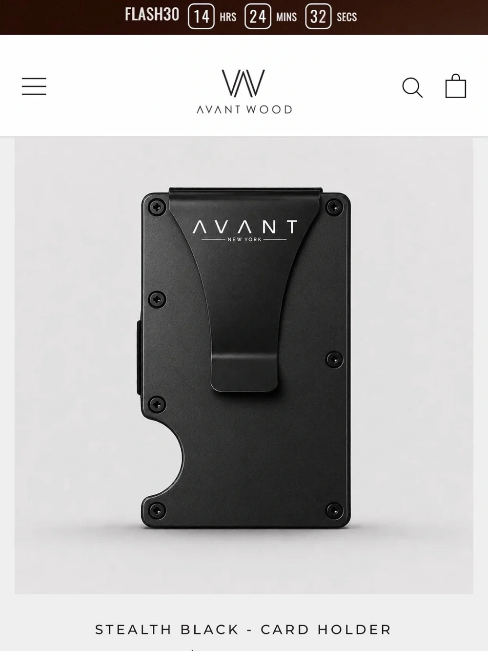 NEW Avant Wood Metal Card & Money Clip Wallet in Metallic Gray and Black